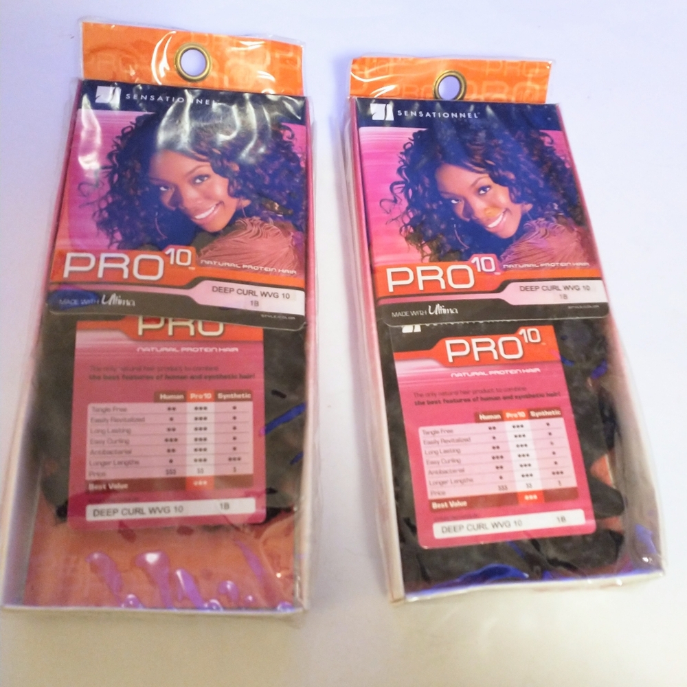 SENSATIONNEL Pro10 Natural Protein Hair Deep Curl Weave 10inch Color 1B Lot Of 2